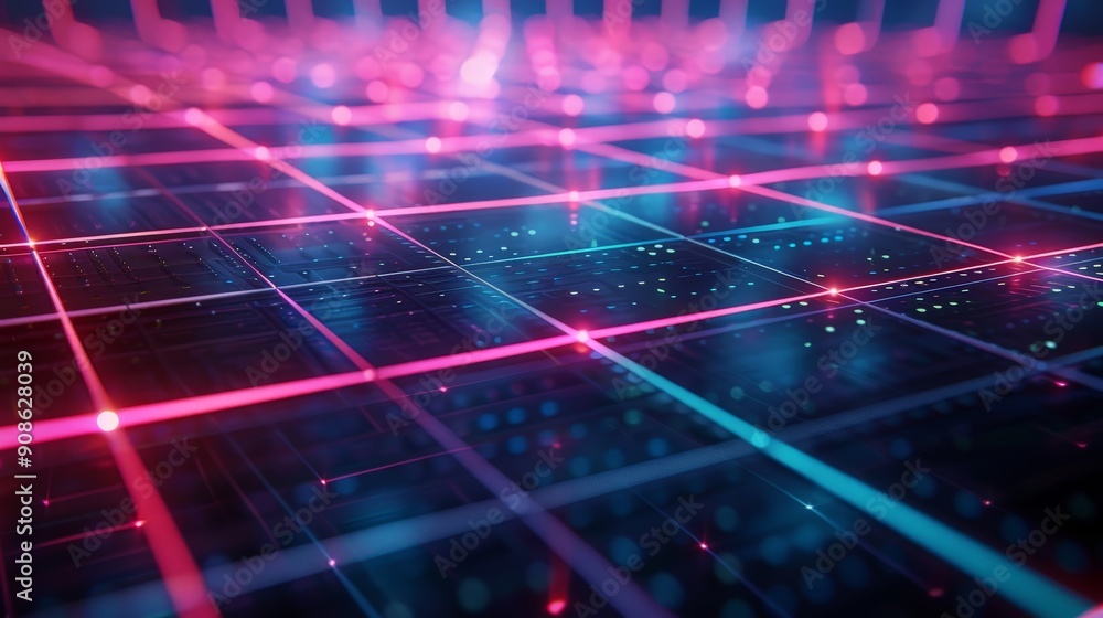 Futuristic 3D grid background with glowing neon lines, perfect for tech and cyber-themed designs. Futuristic 3D grid background with glowing neon lines, perfect for tech and cyber-themed designs.