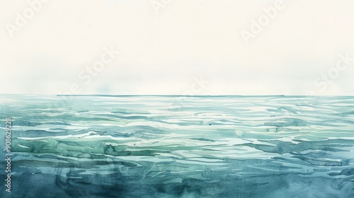 Gentle gradients of blues and greens evoke a tranquil watercolor seascape