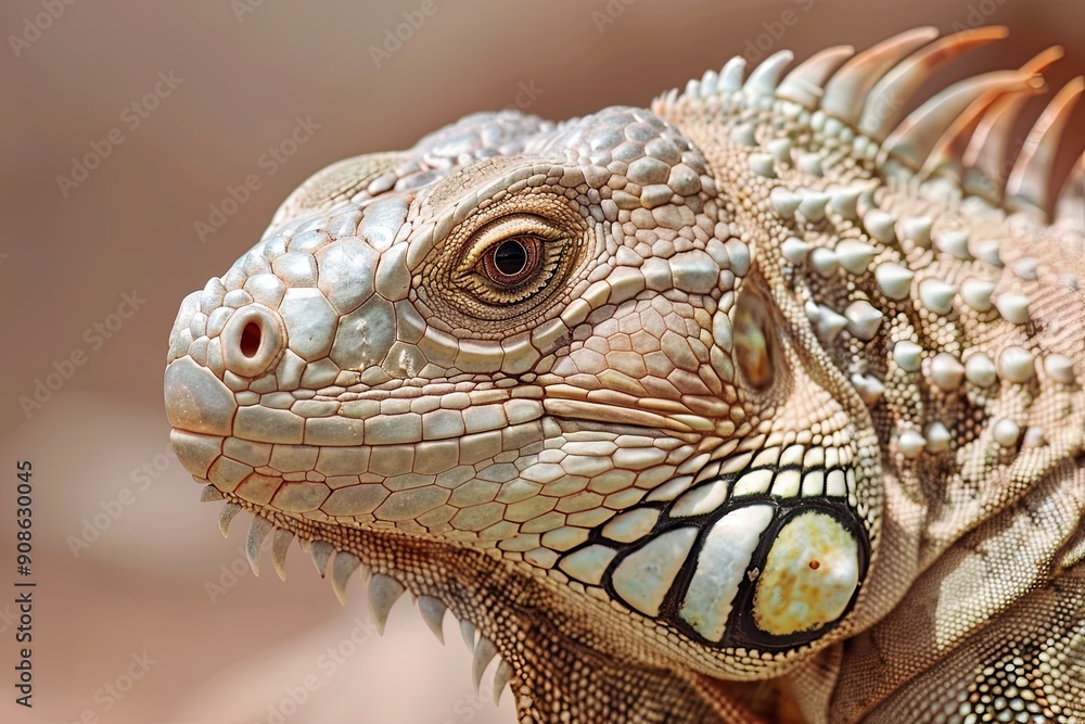 Fototapeta premium A close-up of an iguana showcasing its intricate and textured scales, capturing the reptile's natural beauty and detail.