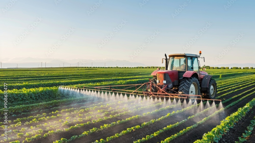 Tractor Spraying Crops in a Field Tractor Spraying Crops in a Field