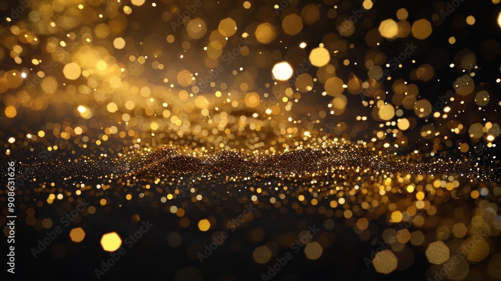 Glittering gold particles scattered over a smooth surface, ideal for festive and celebratory digital artwork