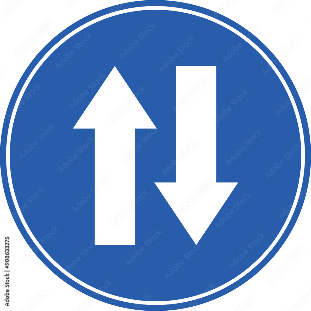 Isolated two way direction traffic blue round circle shape traffic sign label Isolated two way direction traffic blue round circle shape traffic sign label