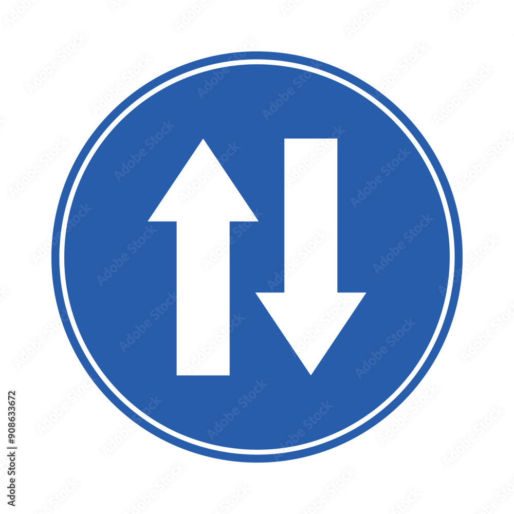 Isolated two way direction traffic blue round circle shape traffic sign label Isolated two way direction traffic blue round circle shape traffic sign label