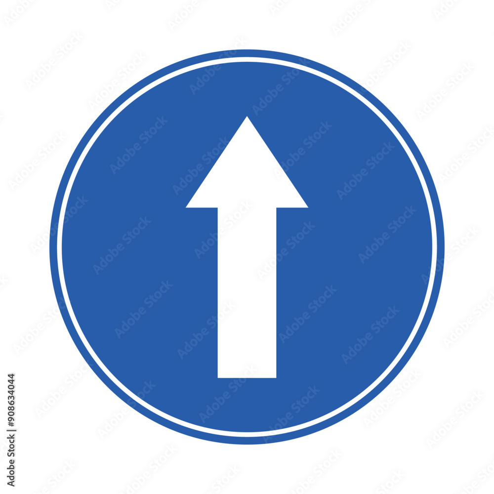 Isolated one way arrow direction traffic blue round circle shape traffic sign label Isolated one way arrow direction traffic blue round circle shape traffic sign label