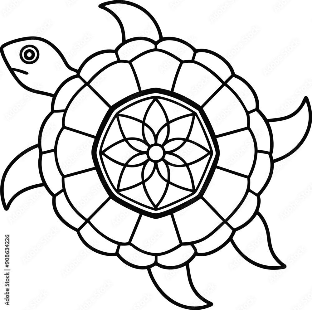 Turtle coloring page kids friendly simple line art cute turtle with mandala design Turtle coloring page kids friendly simple line art cute turtle with mandala design
