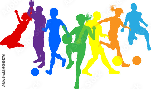 Silhouette soccer football player set. Active sports people healthy players fitness silhouettes concept.