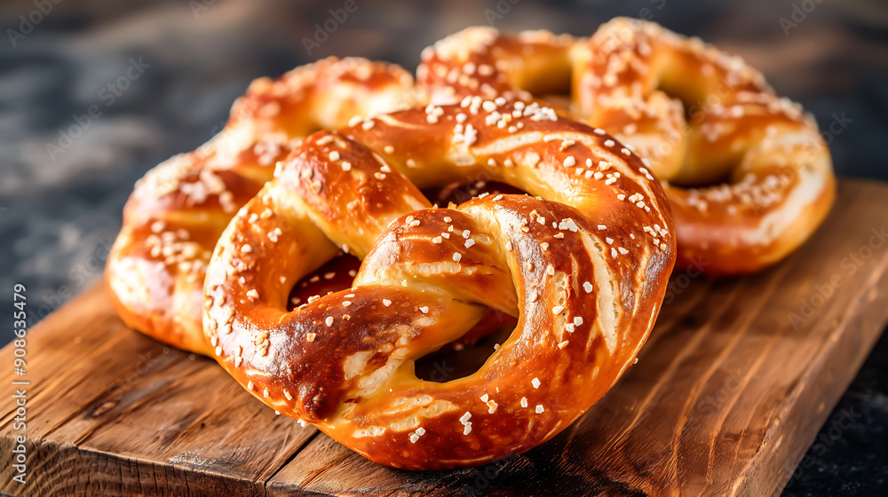 Soft baked pretzel, Homemade soft pretzels on a wooden board Soft baked pretzel, Homemade soft pretzels on a wooden board