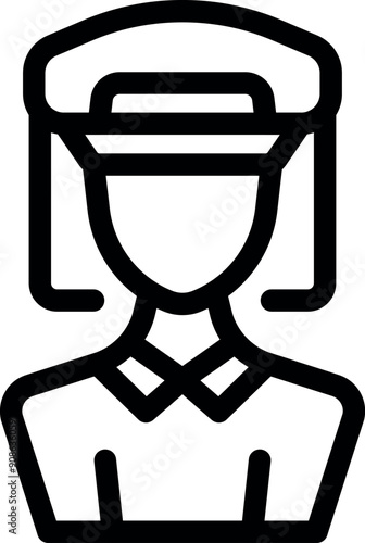 Line icon of a hotel employee wearing a uniform and a hat, representing hospitality services