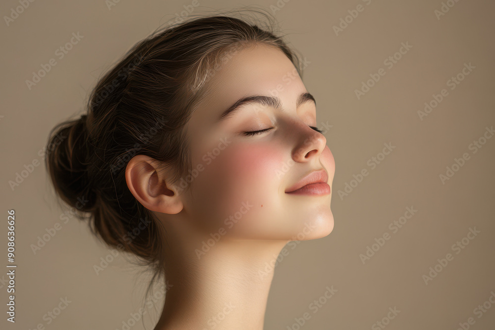 A close up of a girl's face with her eyes closed A close up of a girl's face with her eyes closed