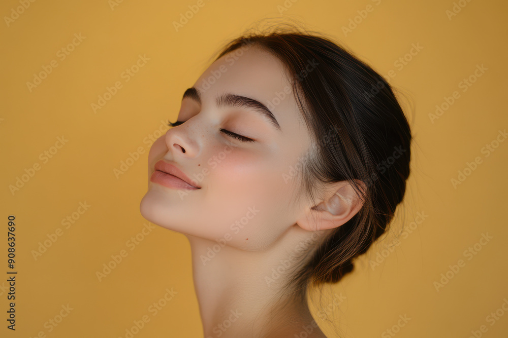 Fototapeta premium A close up of a girl's face with her eyes closed
