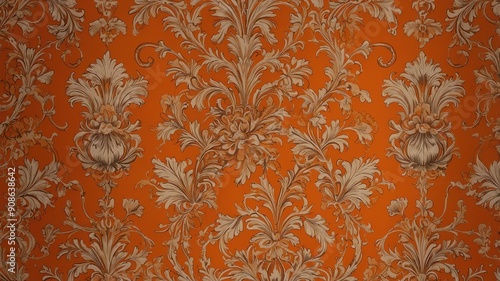 abstract victorian wallpaper with shades of orange for background