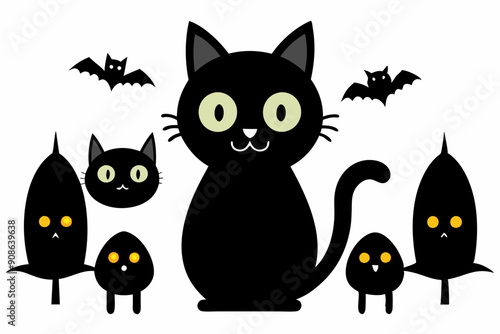 Halloween cat and spooky vector silhouette vector illustration