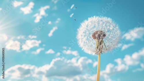 Dandelion Seeds Floating in a Blue Sky