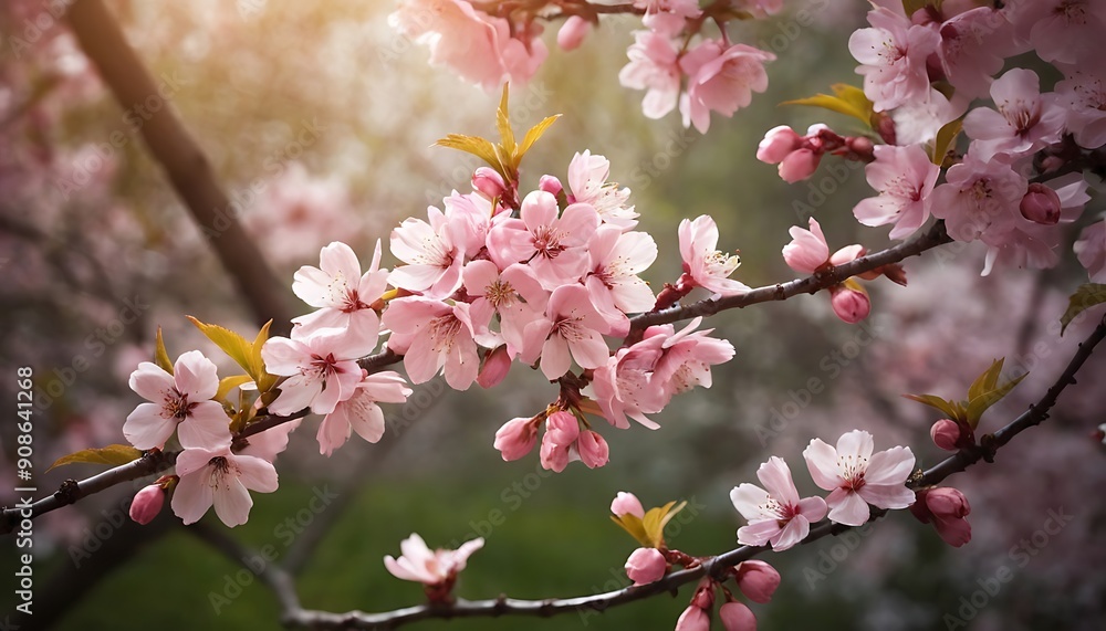 Obraz premium Beautiful nature spring background with a branch of blooming sakura