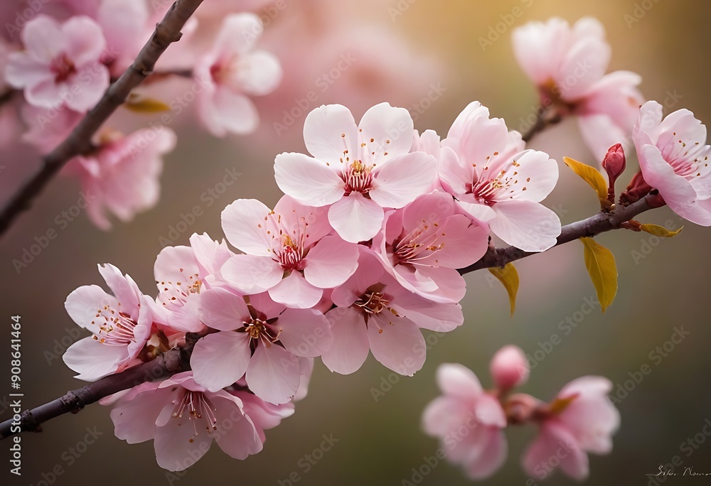 Obraz premium Beautiful nature spring background with a branch of blooming sakura