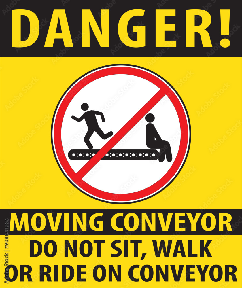 Do not ride on conveyor warning notice vector.eps Stock Vector | Adobe ...