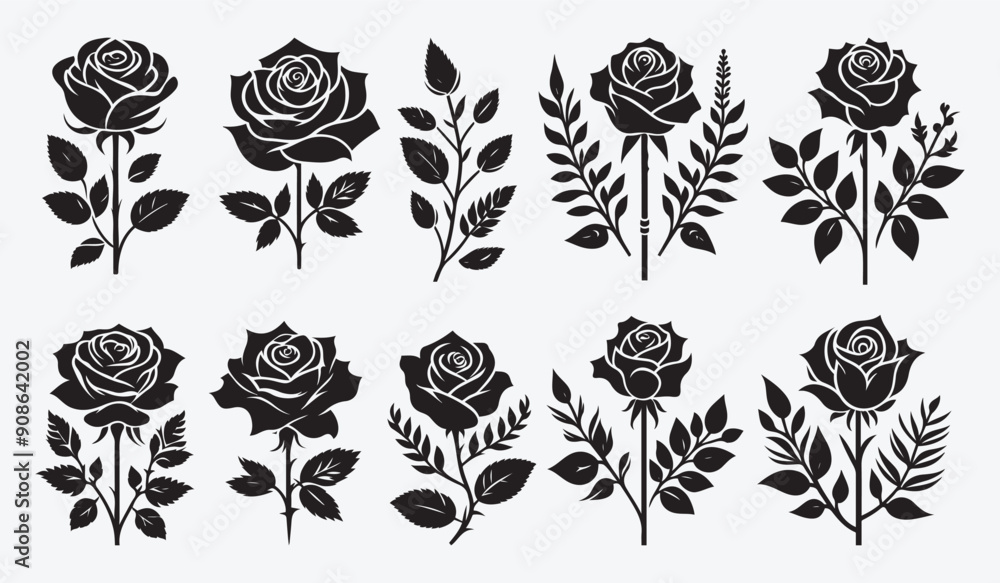 Rose silhouette vector collection Hand Drawn Rose silhouette vector collection Hand Drawn