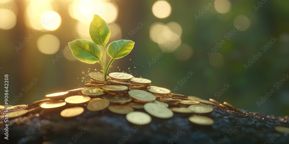 Financial Growth Concept: Green Plant Sprouting from Coin Seed Symbolizing Economic Recovery and Sustainable Fiscal Development. Creative Illustration for Investment, Wealth Management, and Sustainab Financial Growth Concept: Green Plant Sprouting from Coin Seed Symbolizing Economic Recovery and Sustainable Fiscal Development. Creative Illustration for Investment, Wealth Management, and Sustainab