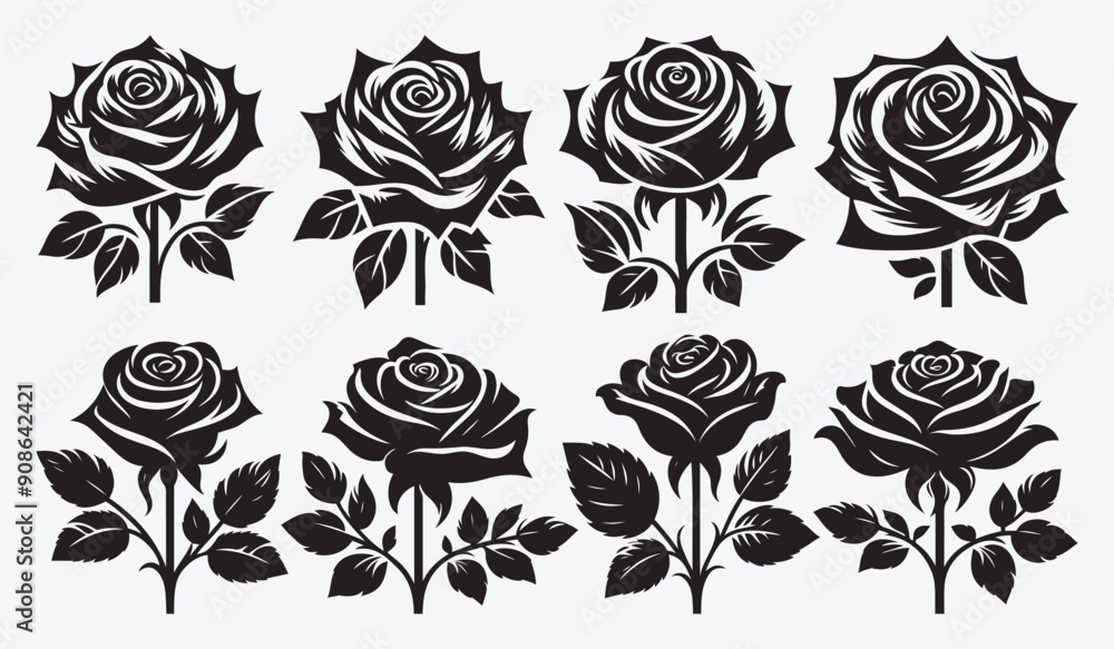 Rose silhouette vector collection Hand Drawn Rose silhouette vector collection Hand Drawn