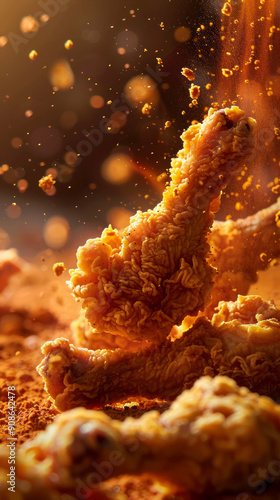 Cinematic advertising photos, close-up shots, backlights, fried chicken legs, crispy fried powder, high quality, 8k, AI Generative photo