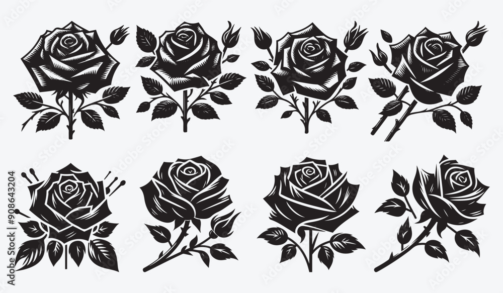 Rose silhouette vector collection Hand Drawn Rose silhouette vector collection Hand Drawn