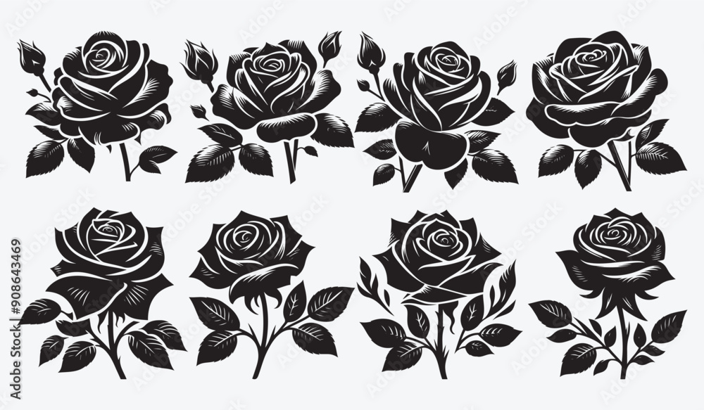 Rose silhouette vector collection Hand Drawn Rose silhouette vector collection Hand Drawn