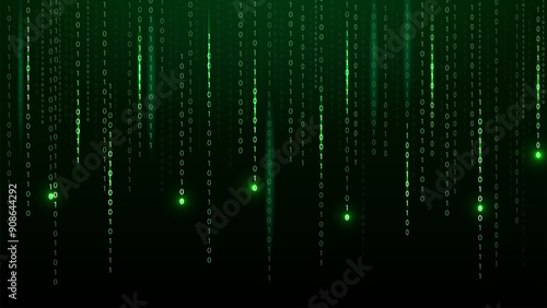 Digital green matrix. Binary code. Encoded vector illustration.