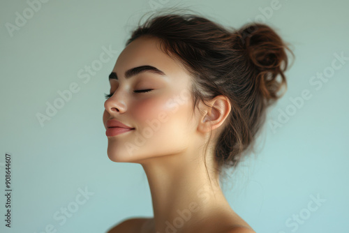 A close up of a girl's face with her eyes closed