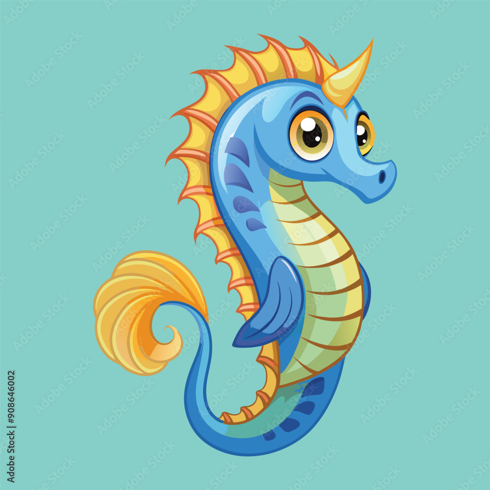 Fototapeta premium Whimsical Seahorse with Cheerful Face and Fins