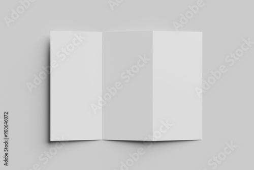 Blank DL tri-fold brochure for mockup. 3D rendering illustration.