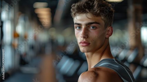 Young man in sportswear an exercise class in a gym, AI Generative photo