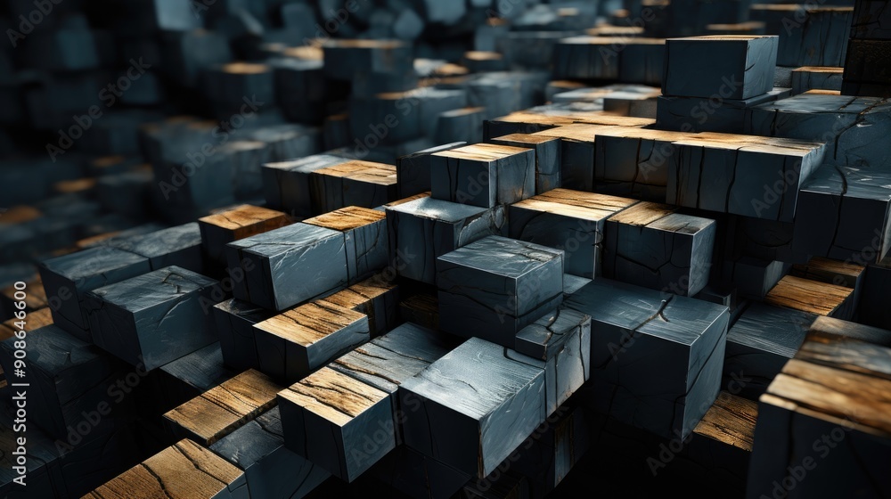 Abstract geometric blocks on black background, 3d render Abstract geometric blocks on black background, 3d render