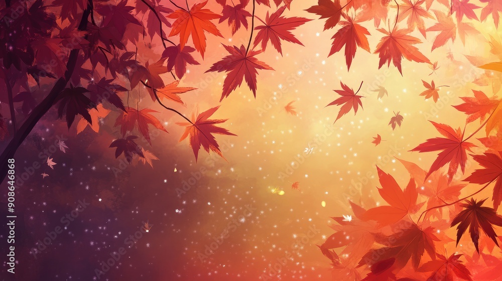 Serene anime-style autumn background, with rich colors and falling leaves. Serene anime-style autumn background, with rich colors and falling leaves.
