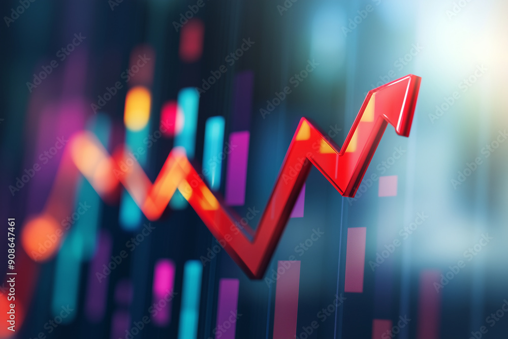 The prominent rise of a red arrow on business graphs symbolizes a ...