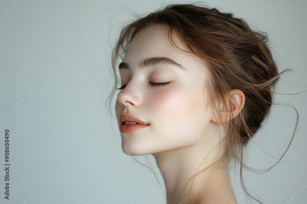 A close up of a girl's face with her eyes closed A close up of a girl's face with her eyes closed