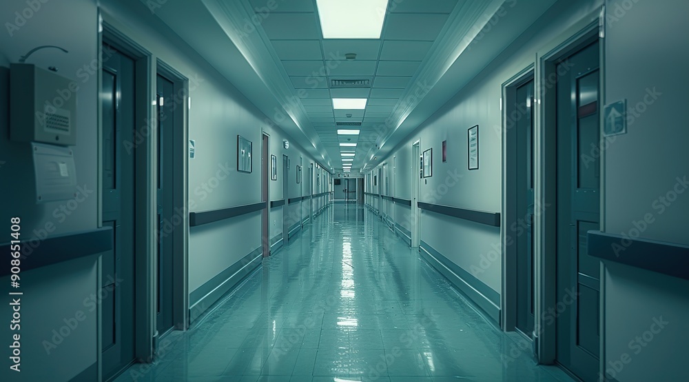 Empty Hospital Corridor with Green Tiled Floor Empty Hospital Corridor with Green Tiled Floor