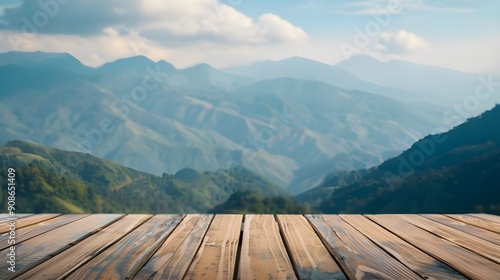 Mountain Landscape with Wooden Deck