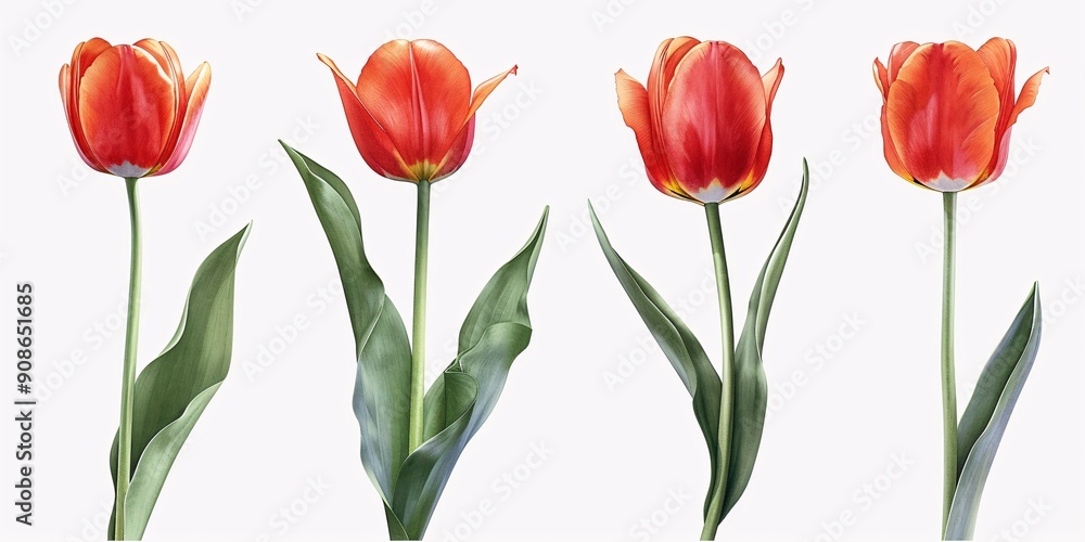 Collection of blooming twig spring tulips isolated on a white background. Collection of blooming twig spring tulips isolated on a white background.