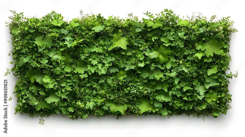 Fototapeta premium Dense Green Foliage Wall Isolated on White Background