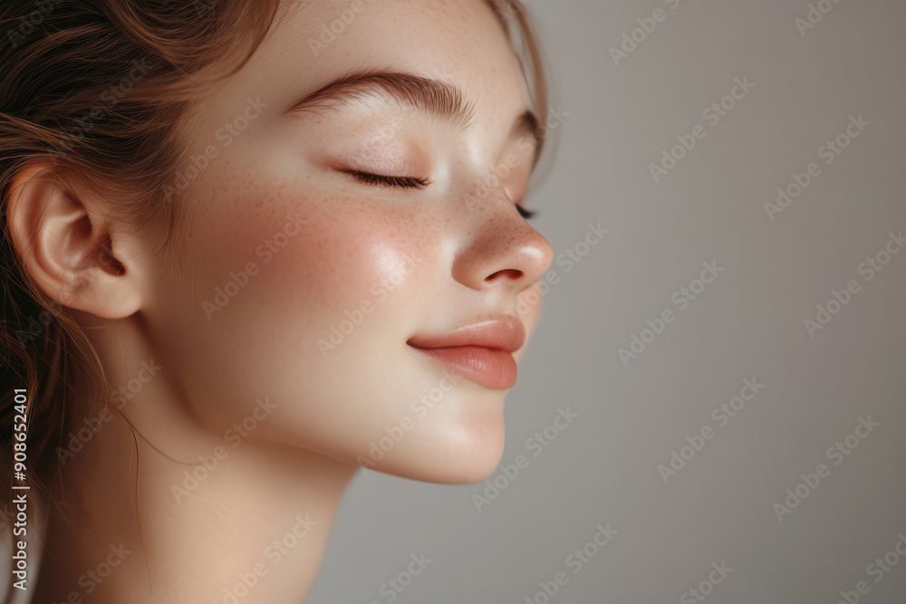 A close up of a girl's face with her eyes closed A close up of a girl's face with her eyes closed