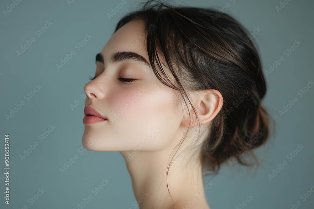 A close up of a girl's face with her eyes closed A close up of a girl's face with her eyes closed