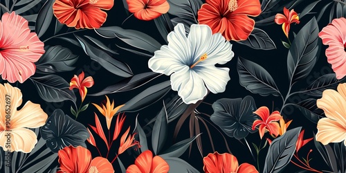 Stylish, unique, hand-drawn botanical motifs in a continuous design, ideal for fabric, wallpaper, and home embellishments.