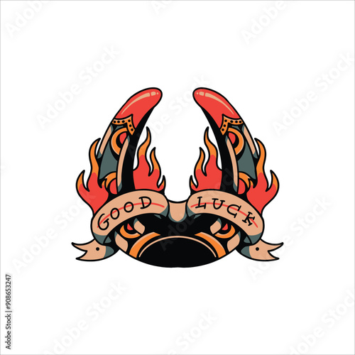 horseshoe tattoo illustration vector design
