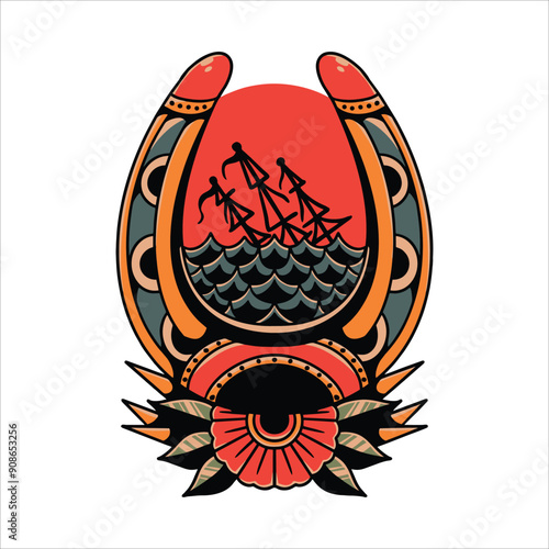 horseshoe tattoo illustration vector design