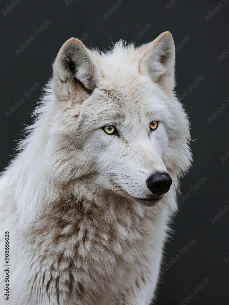 Majestic Portrait of a White Wolf with Piercing Yellow Eyes Majestic Portrait of a White Wolf with Piercing Yellow Eyes
