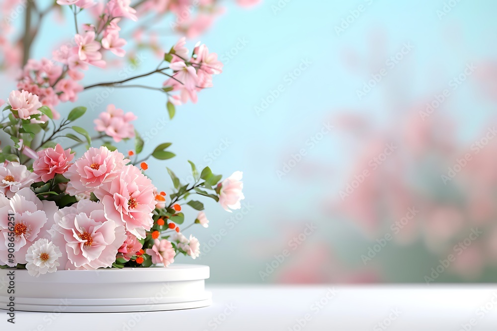 a bouquet of delicate pink roses and cherry blossoms on a wooden table, soft focus background of blooming cherry trees, pastel tones, spring floral arrangement, dreamy romantic atmosphere a bouquet of delicate pink roses and cherry blossoms on a wooden table, soft focus background of blooming cherry trees, pastel tones, spring floral arrangement, dreamy romantic atmosphere