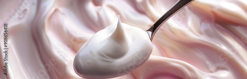 close up of a yoghurt on a spoon