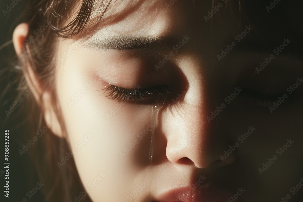 attractive young woman crying against dark background attractive young woman crying against dark background