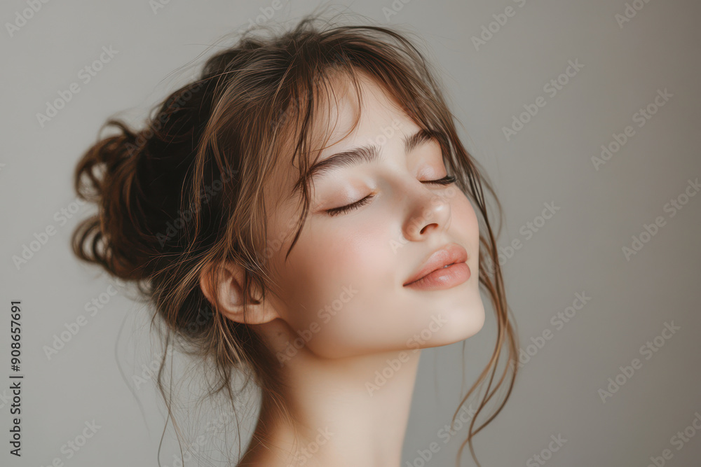 A close up of a girl's face with her eyes closed A close up of a girl's face with her eyes closed