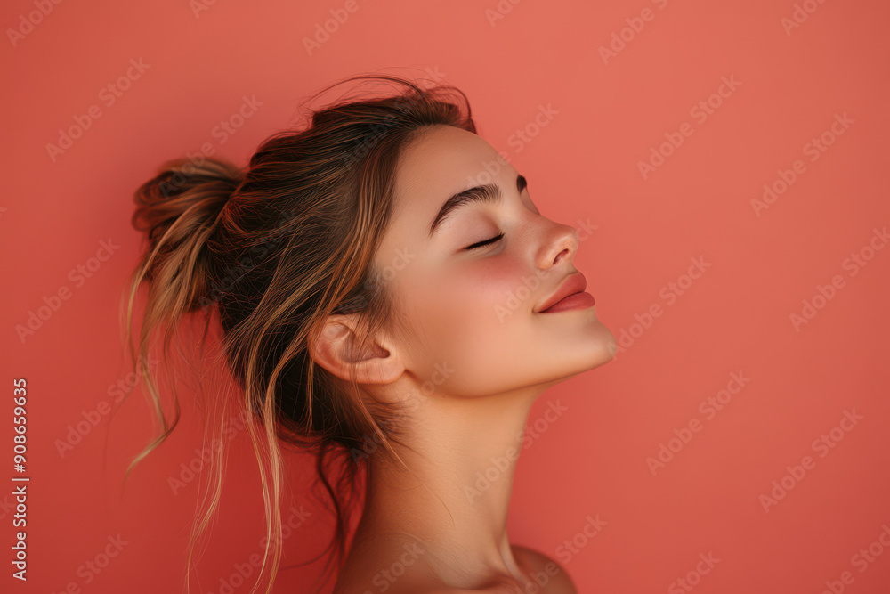 A close up of a girl's face with her eyes closed A close up of a girl's face with her eyes closed
